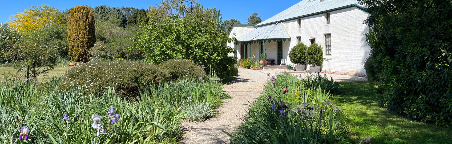 A Heritage home with green gardens in the foreground